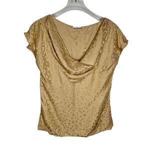 Loeffler Randall Silk Gold Tan Blouse Top Drape 0‎ Print